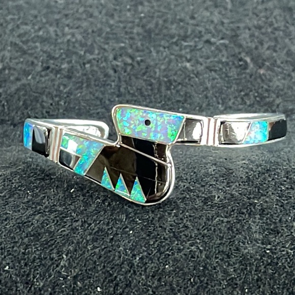 Onyx & Opal Sterling Cuff Bracelet - Picture 1 of 4
